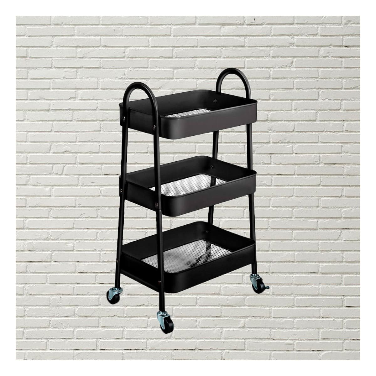 PACK6 REPISA METALICA 3 NIVELES CON RUEDAS Y ASAS NEGRO PARA SALA Y COMEDOR Y+PAPEL REGALO - 5