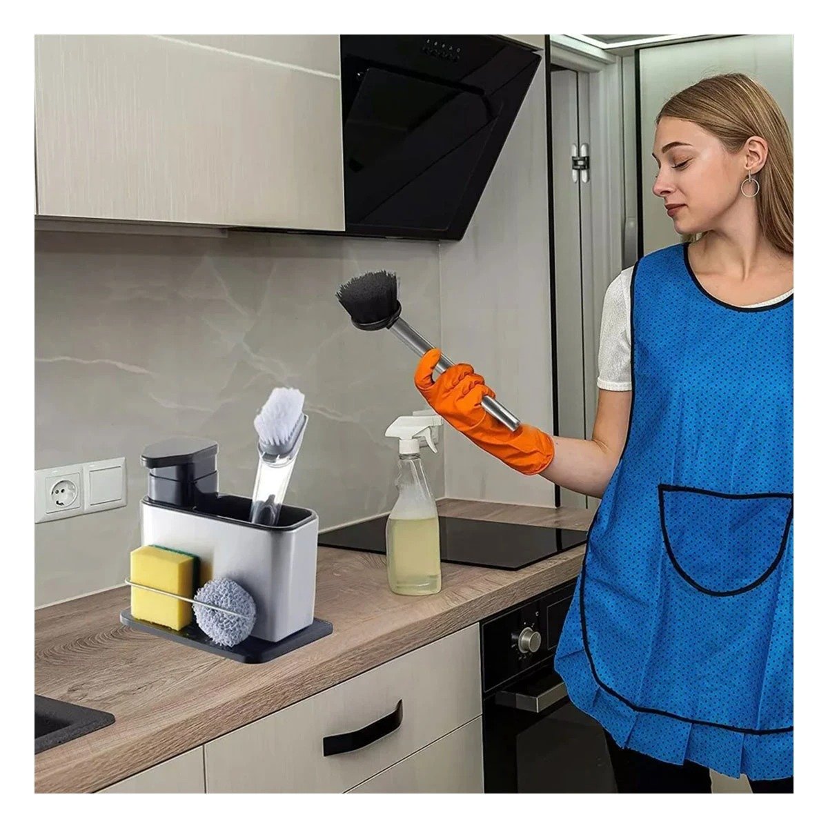 DISPENSADOR DE JABON LIQUIDO 3 EN 1 CON COMPARTIMENTOS Y SOPORTE PLATEADO Y+REGALO STICKER - 3