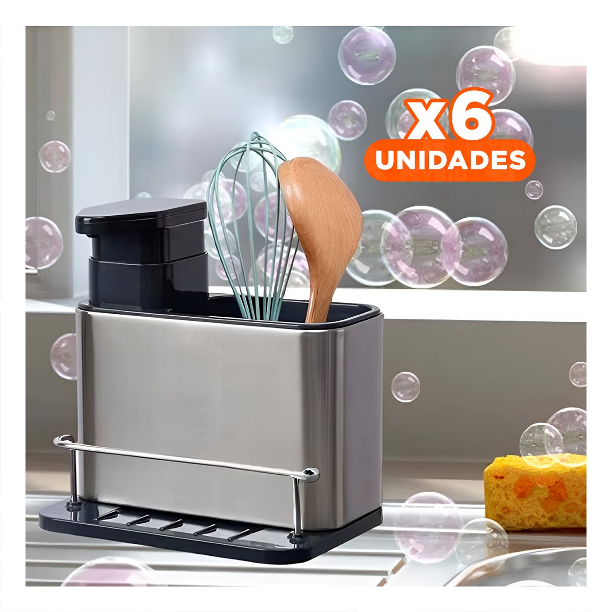 PACK6 EXPENDEDOR DE JABON LIQUIDO 3 EN 1 CON SOPORTE PLATEADO - 1
