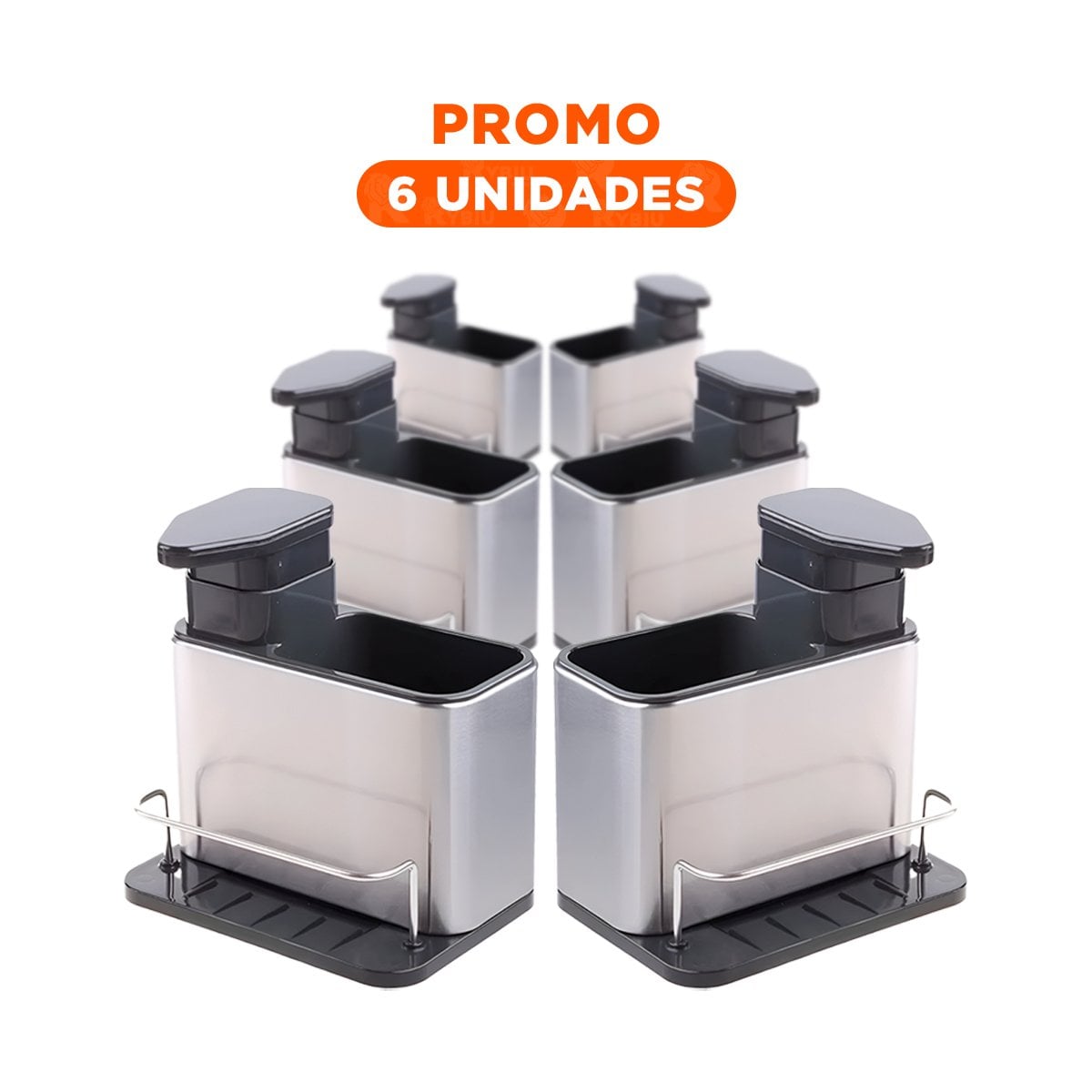 PACK6 EXPENDEDOR DE JABON LIQUIDO 3 EN 1 CON ESPACIOS PARA ESPONJAS PLATEADO Y+REGALO STICKER - 1
