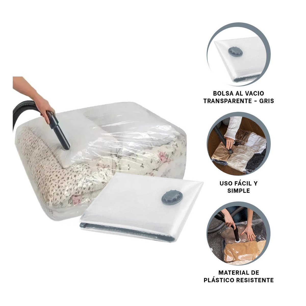 BOLSA AL VACIO DECORATIVA QUE ORGANIZA PRENDAS TRANSPARENTE EMPAQUE GRIS Y+PAPEL REGALO - 5