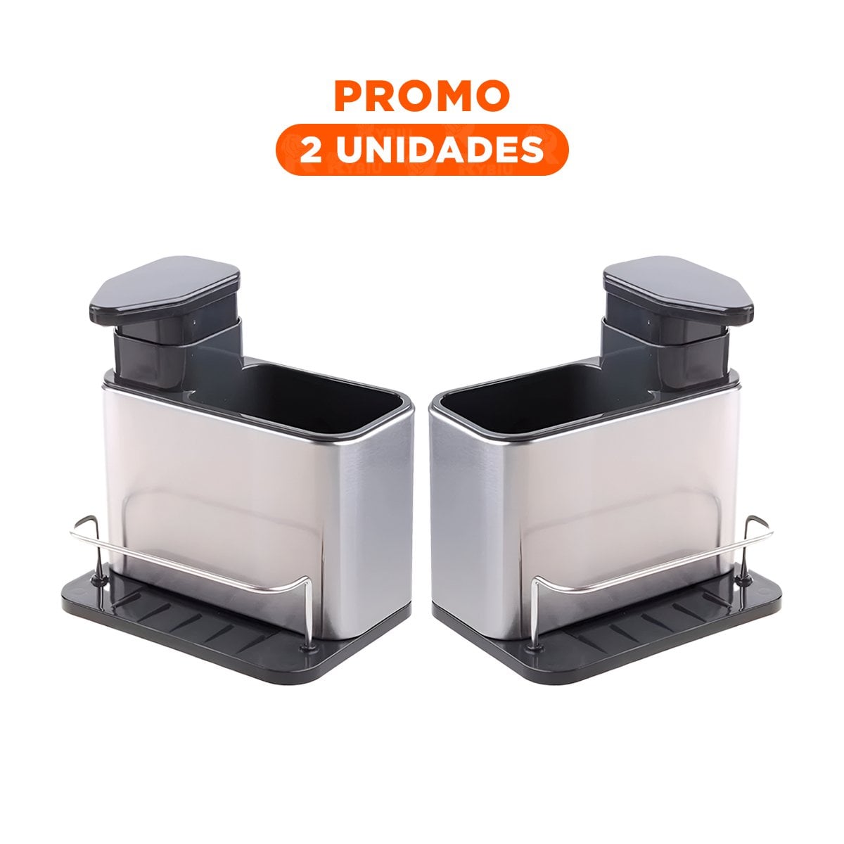 PACK2 DISTRIBUIDOR DE JABON LIQUIDO 3 EN 1 CON ESPACIO PARA ESPONJAS PLATEADO Y+REGALO STICKER - 1