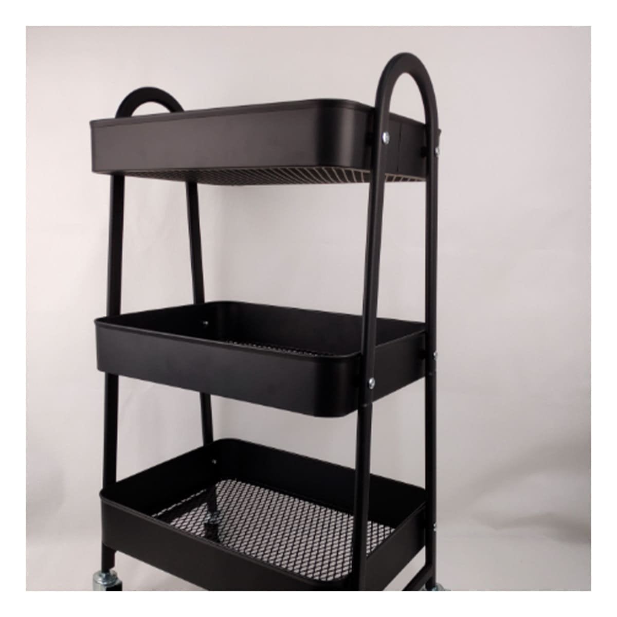 PACK2 ESTANTE 3 NIVELES CON RUEDAS Y ASAS METAL NEGRO PARA SALA Y COCINA MODERNA - 3