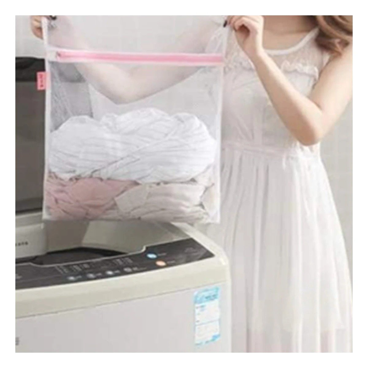 BOLSA DE MALLA BLANCA PARA LAVANDERIA HOGAR Y DORMITORIO Y+PAPEL REGALO - 1