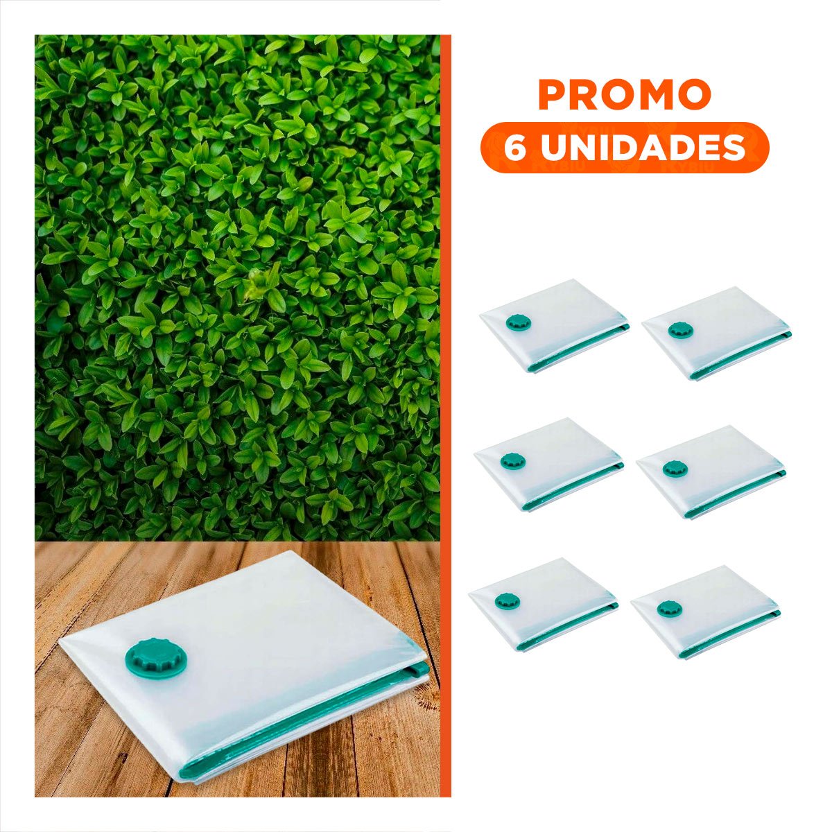 PACK6 SACO AL VACIO EFICIENTE QUE REDUCE ESPACIOTRANSPARENTE EMPAQUE VERDE Y+REGALO STICKER - 1