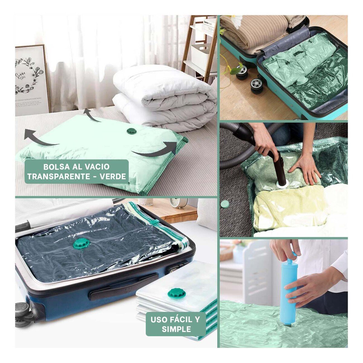 PACK12 SACO AL VACIO DURABLE Y REUTILIZABLE TRANSPARENTE EMPAQUE VERDE - 2