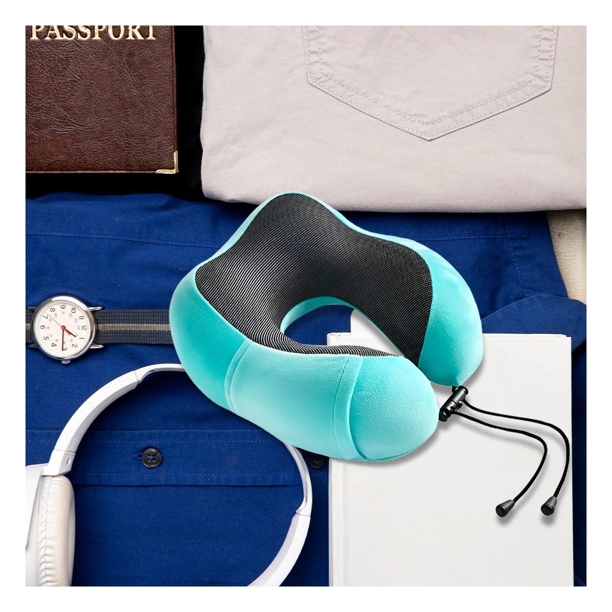 PACK2 SOPORTE DE CUELLO DE TERCIOPELO PARA MANTENER POSTURA CELESTE CLARO - 3