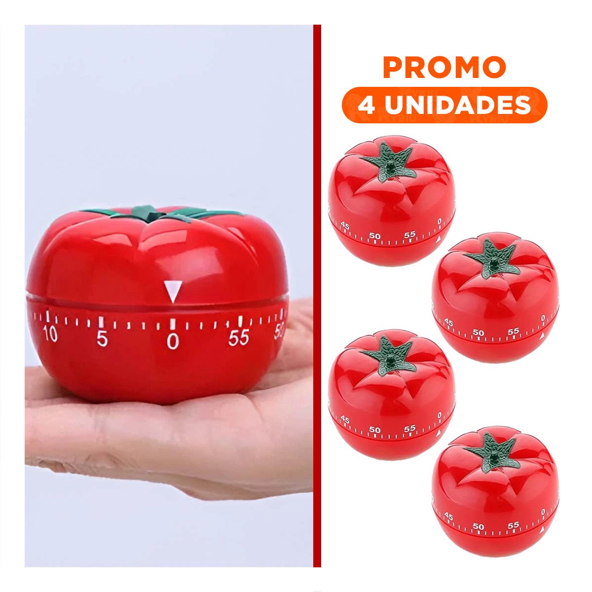 PACK4 RELOJ TOMATE ROJO COMPACTO PARA CONTROLAR TIEMPOS DE RECETAS - 1