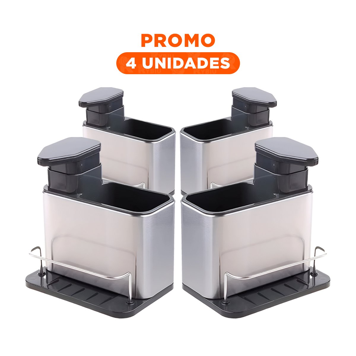 PACK4 SURTIDOR DE JABON LIQUIDO 3 EN 1 CON ORGANIZADOR COMPACTO PLATEADO - 1