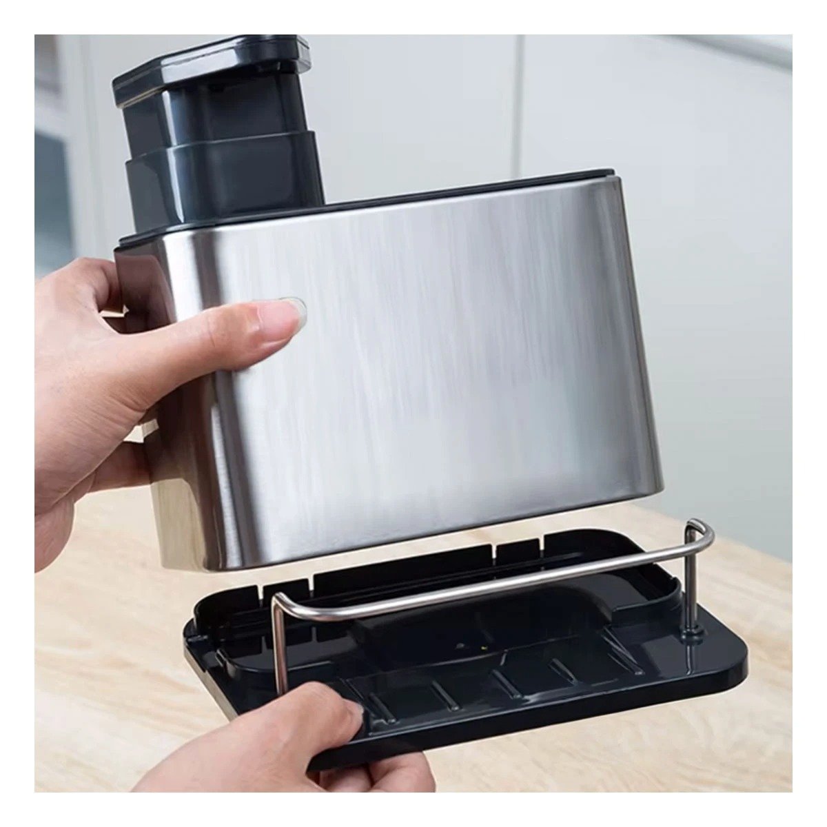 PACK4 SURTIDOR DE JABON LIQUIDO 3 EN 1 CON ORGANIZADOR COMPACTO PLATEADO - 5