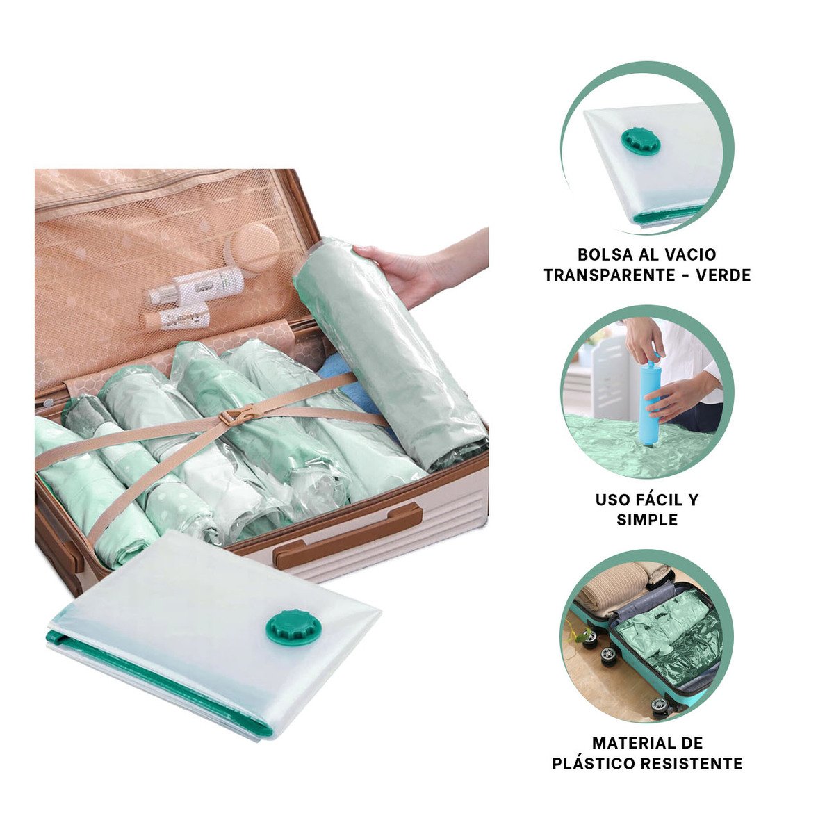 BOLSA AL VACIO DECORATIVA QUE ORGANIZA PRENDAS TRANSPARENTE EMPAQUE VERDE Y+PAPEL REGALO - 5