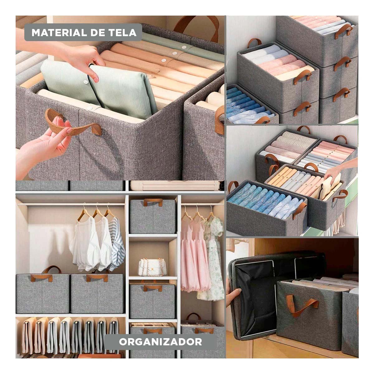 PACK2 CONTENEDOR DE ALMACENAJE EN TELA PARA HOGAR PLOMO Y+PAPEL REGALO - 3
