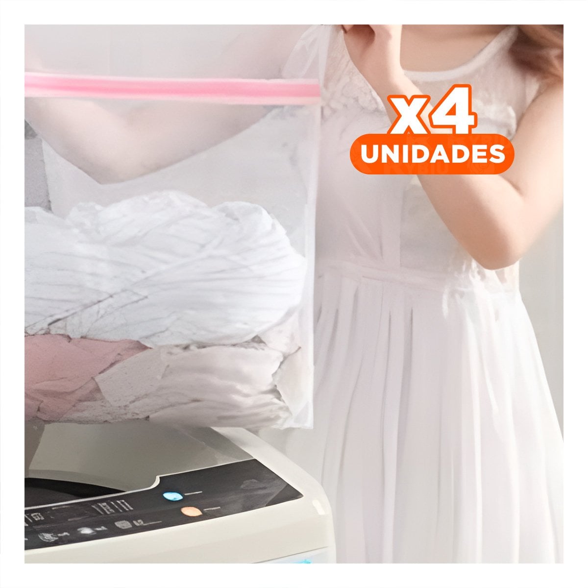 PACK4 CONTENEDOR DE TELA BLANCA PARA LAVADO DE ROPA DELICADA Y+REGALO STICKER - 1