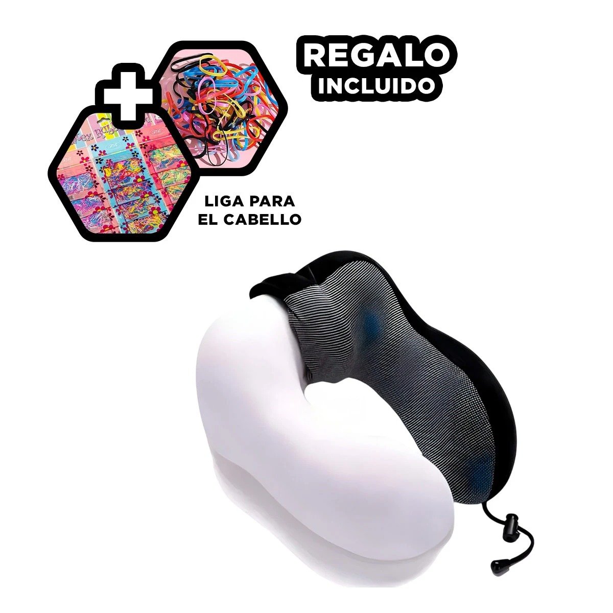 ALMOHADA DE CUELLO COMPACTA PARA EQUIPAJE DE MANO EN VIAJE NEGRO Y+LIGAS REGALO - 2
