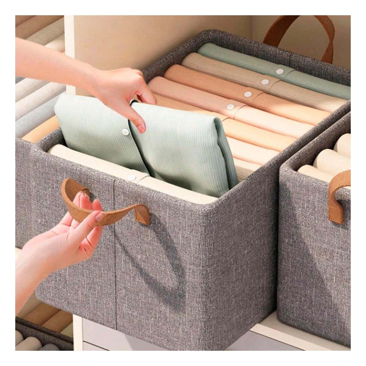 PACK2 CONTENEDOR DE TELA APILABLE PARA ROPA Y ACCESORIOS PLOMO - 2
