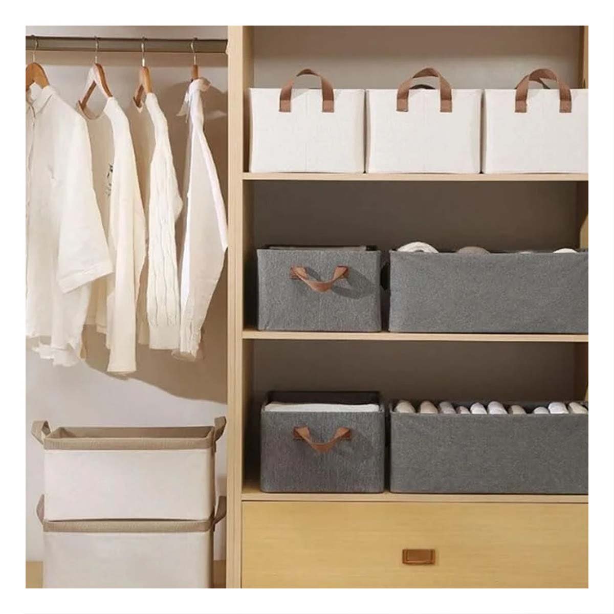 PACK2 CONTENEDOR DE TELA APILABLE PARA ROPA Y ACCESORIOS PLOMO - 5