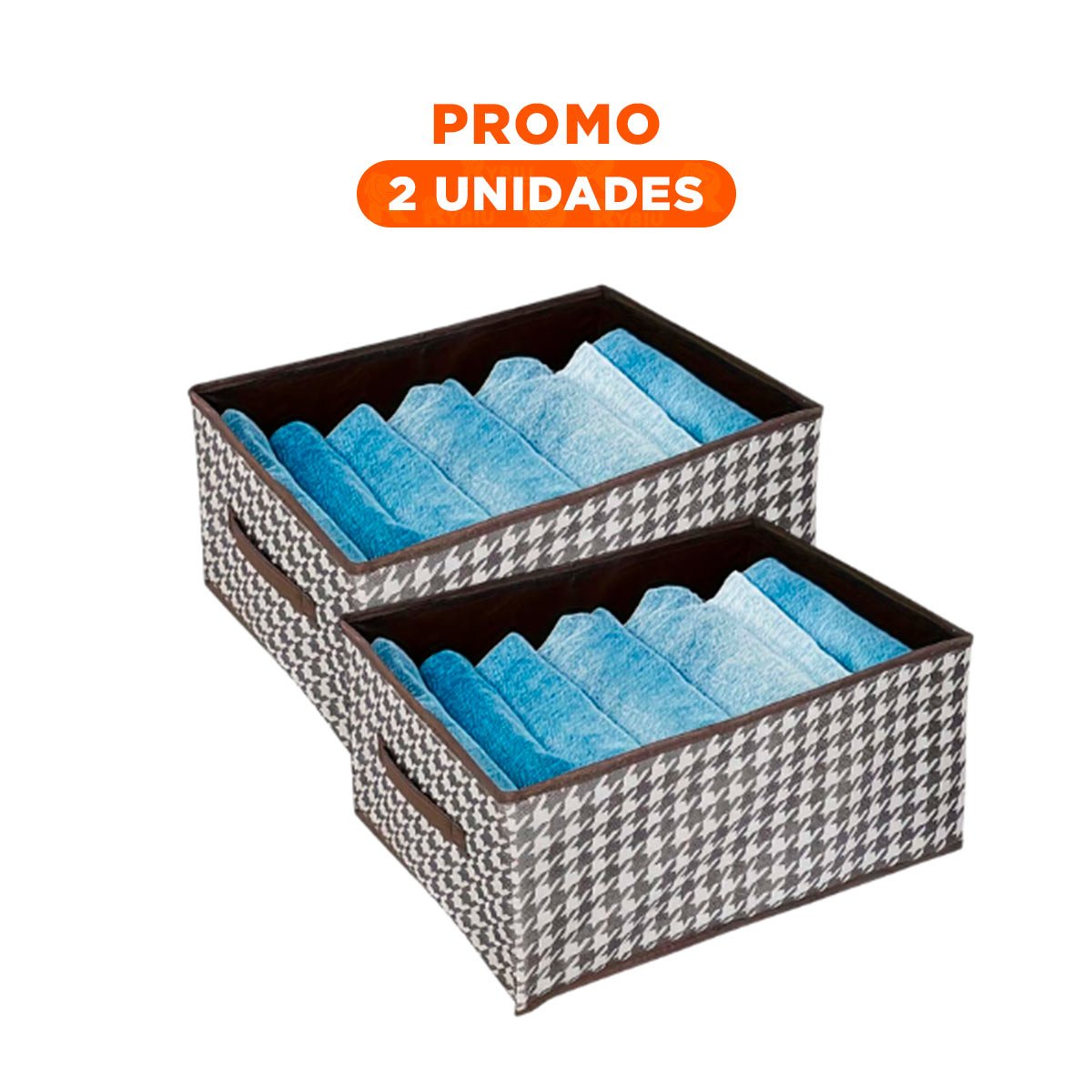 PACK2 ESTUCHE VERSATIL DE TELA CON ASA 40X28X20CM MARRON PATA DE GALLO Y+REGALO STICKER - 1