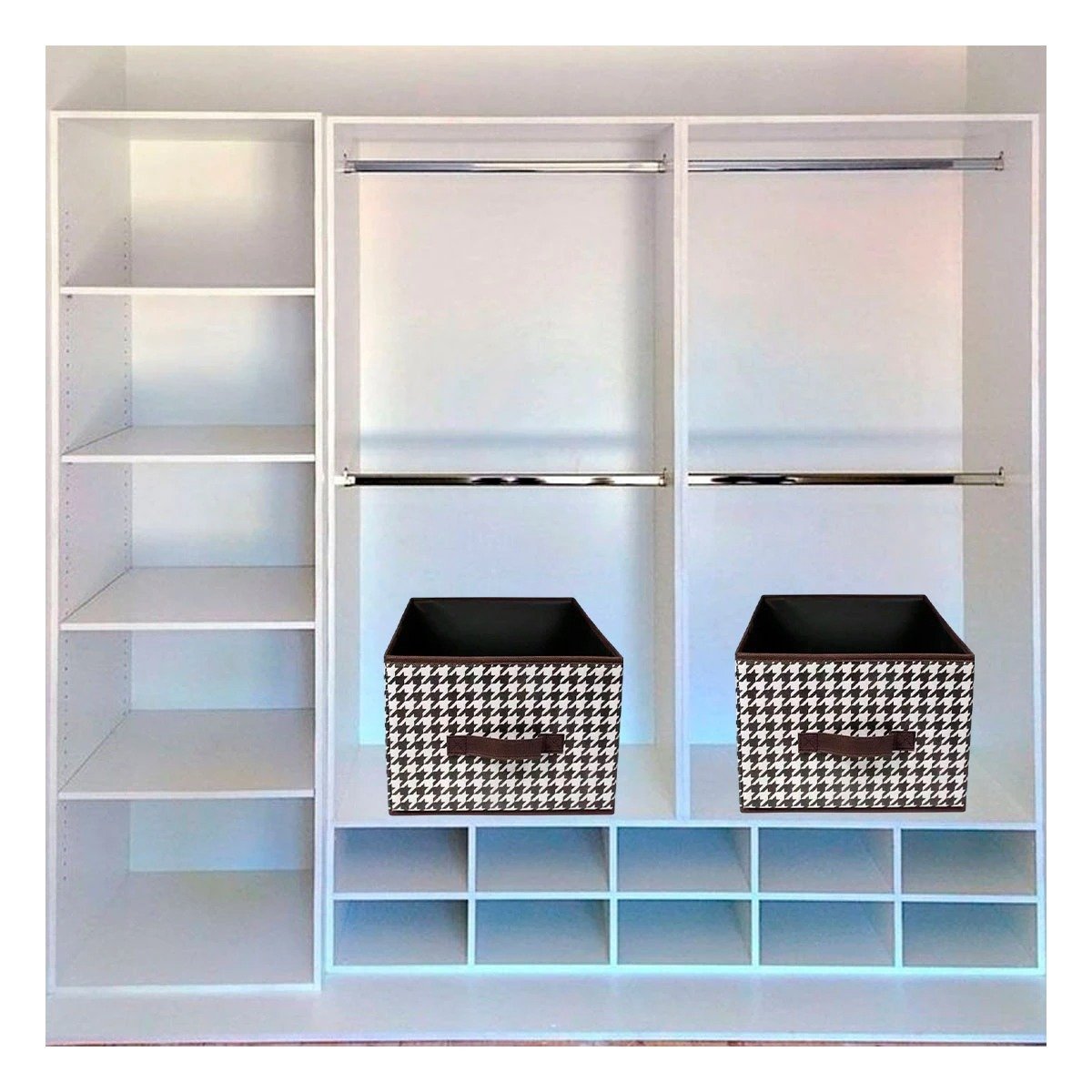 CONTENEDOR ORGANIZADOR DE TELA CON ASA 40X28X20CM MARRON PATA DE GALLO - 1