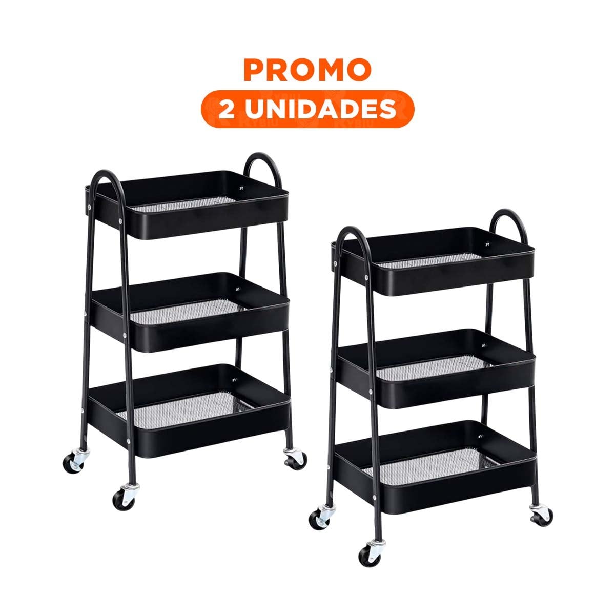 PACK2 REPISA 3 NIVELES CON RUEDAS Y ASAS METAL NEGRO PARA ORDENAR SALA Y+REGALO STICKER - 1