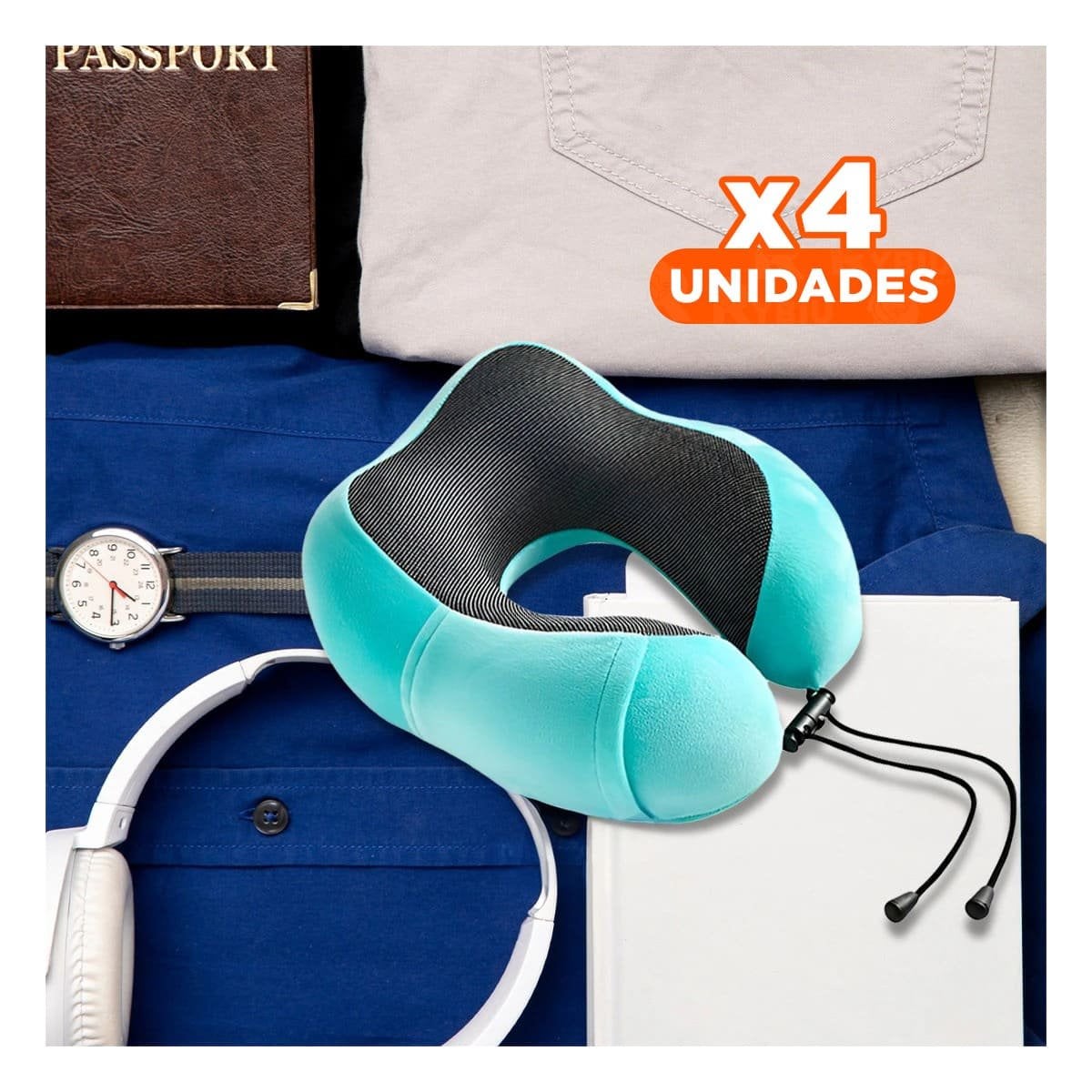 PACK4 REPOSACABEZA DE VIAJE ERGONOMICO CON ESPUMA CELESTE CLARO Y+REGALO STICKER - 1