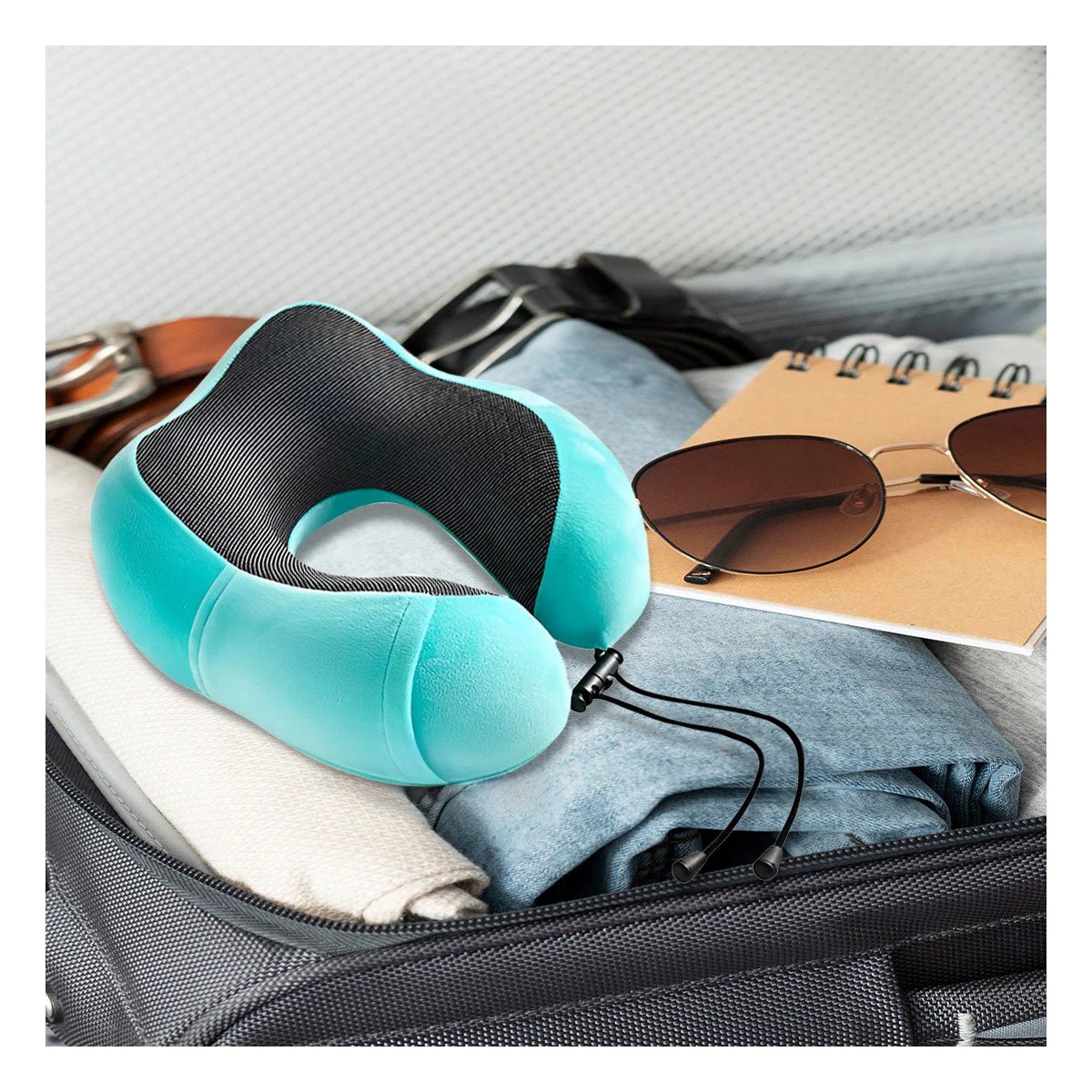 PACK4 REPOSACABEZA DE VIAJE ERGONOMICO CON ESPUMA CELESTE CLARO Y+REGALO STICKER - 5