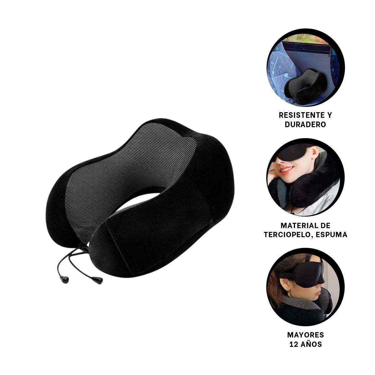 ALMOHADA DE CUELLO CON AJUSTE PRACTICO PARA CADA VIAJE NEGRO Y+POST IT - 5
