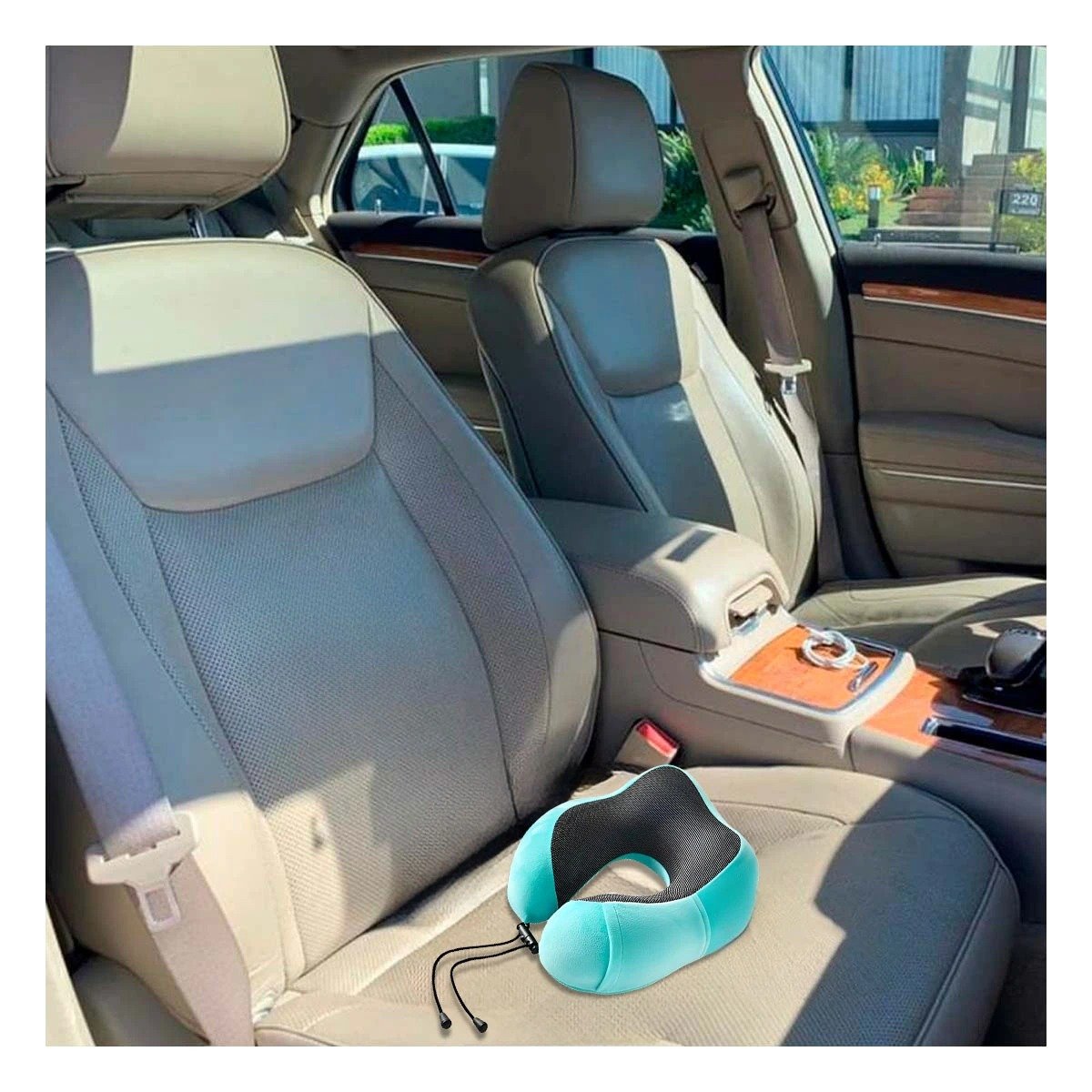 ALMOHADA DE CUELLO DE TERCIOPELO SUAVE PARA VIAJAR CON ESPUMA INTERIOR CELESTE CLARO - 1
