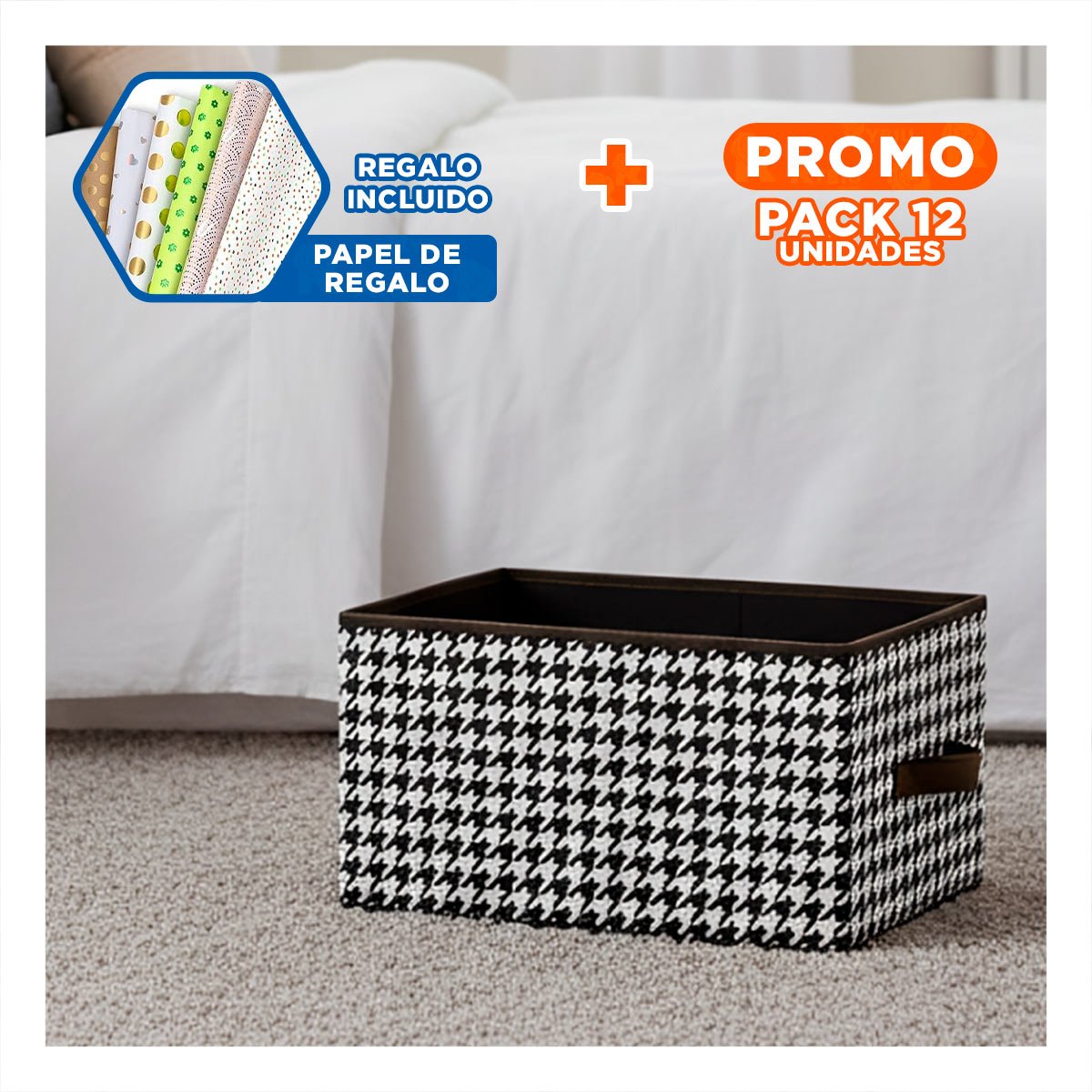 PACK12 CAJON DE TELA MARRON PARA GUARDAR OBJETOS 40X28X20CM Y+PAPEL REGALO - 1