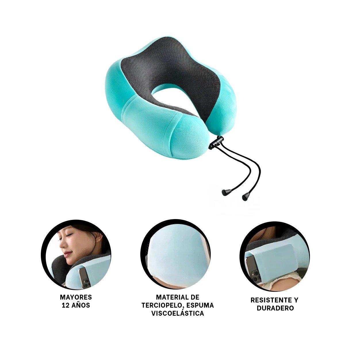 ALMOHADA DE CUELLO ENVOLVENTE PARA DORMIR SENTADO CELESTE CLARO Y+LIGAS REGALO - 5