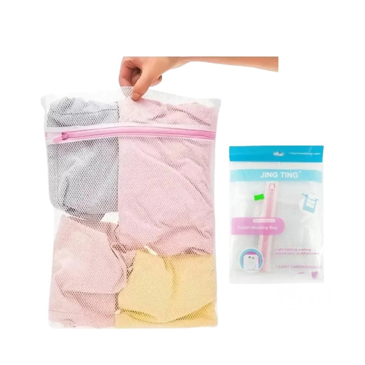 BOLSA CUBO BLANCA PARA LAVADO DE ROPA HOGAR Y OFICINA Y+LIGAS REGALO - 5