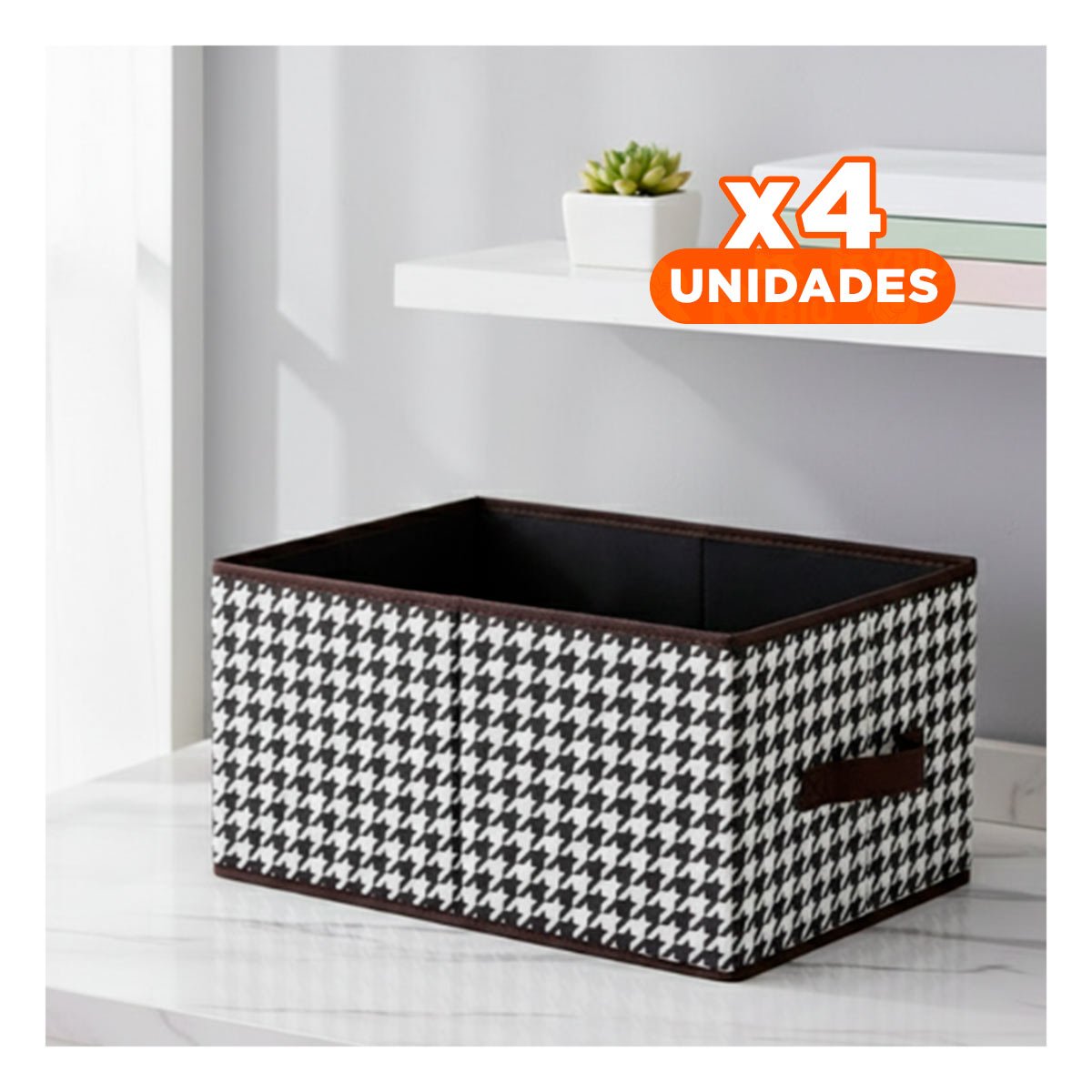 PACK4 ORGANIZADOR COMPACTO DE TELA MARRON 40X28X20CM PARA HOGAR Y+REGALO STICKER - 1
