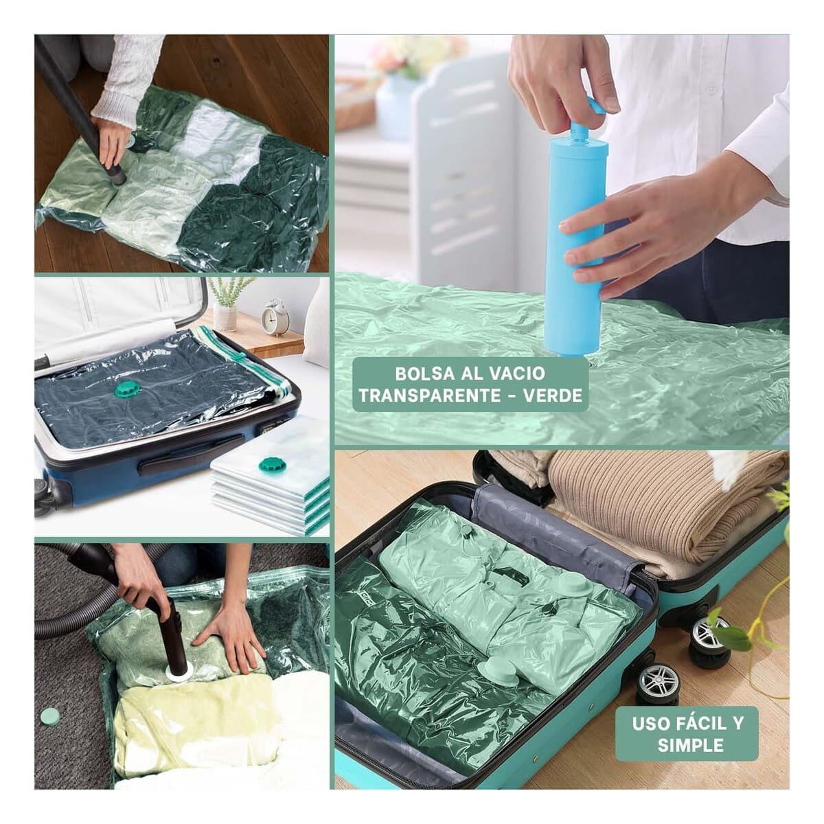 BOLSA AL VACIO EFICIENTE QUE REDUCE VOLUMEN ROPA TRANSPARENTE EMPAQUE VERDE Y+POST IT - 2