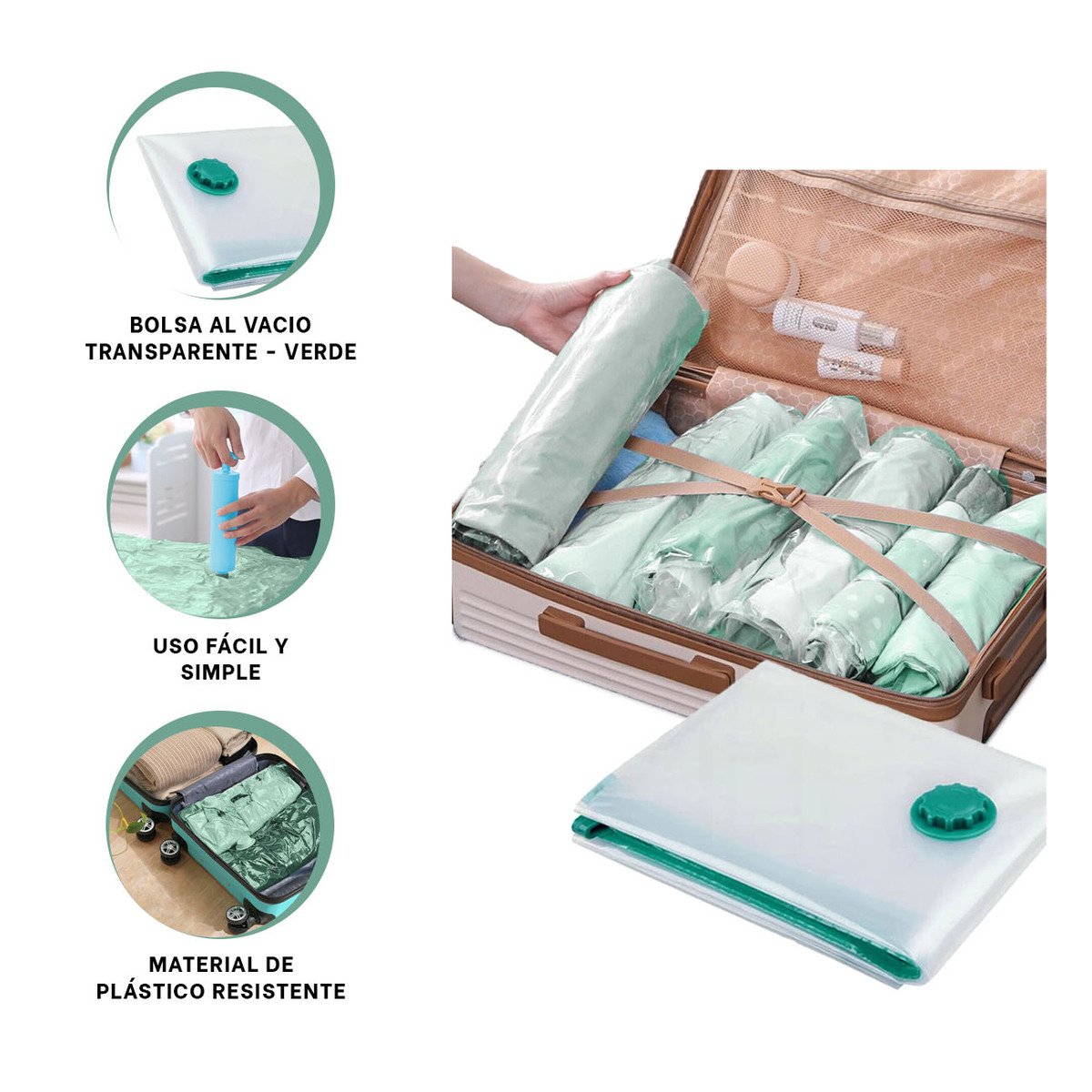 BOLSA AL VACIO EFICIENTE QUE REDUCE VOLUMEN ROPA TRANSPARENTE EMPAQUE VERDE Y+POST IT - 5
