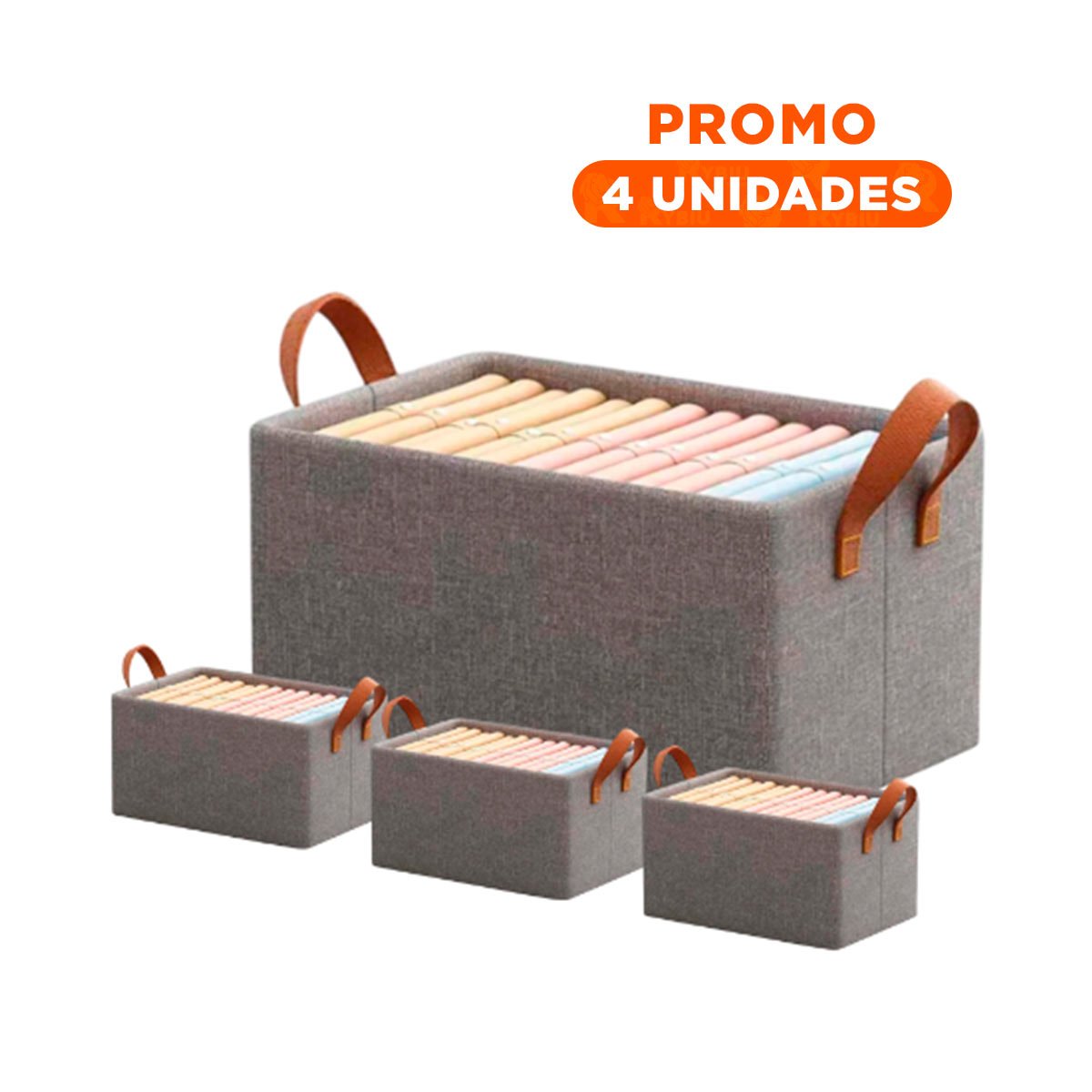 PACK4 CONTENEDOR APILABLE DE TELA PARA GUARDAR JUGUETES PLOMO - 1