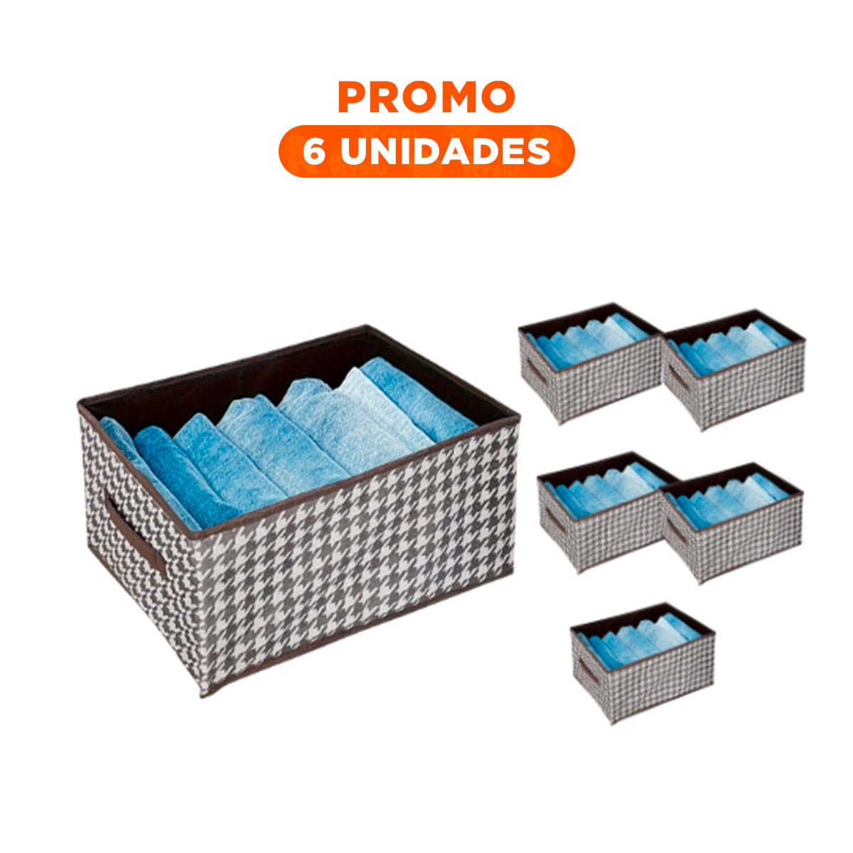 PACK6 ESTUCHE DE TELA CON ASA Y DISENO PATA DE GALLO 40X28X20CM Y+REGALO STICKER - 1
