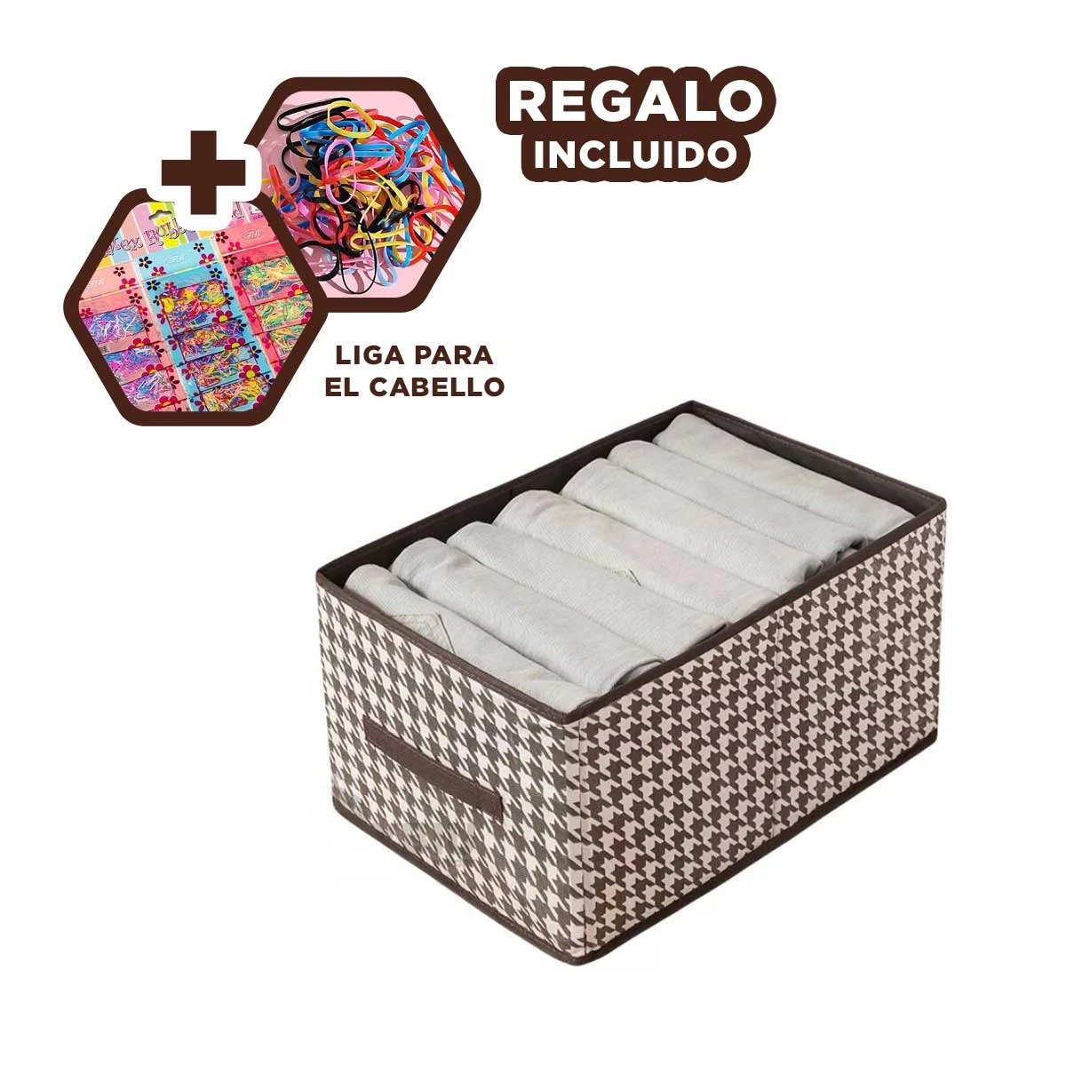 CAJON ORGANIZADOR DE TELA CON ASA 40X28X20CM MARRON PATA DE GALLO Y+LIGAS REGALO - 2