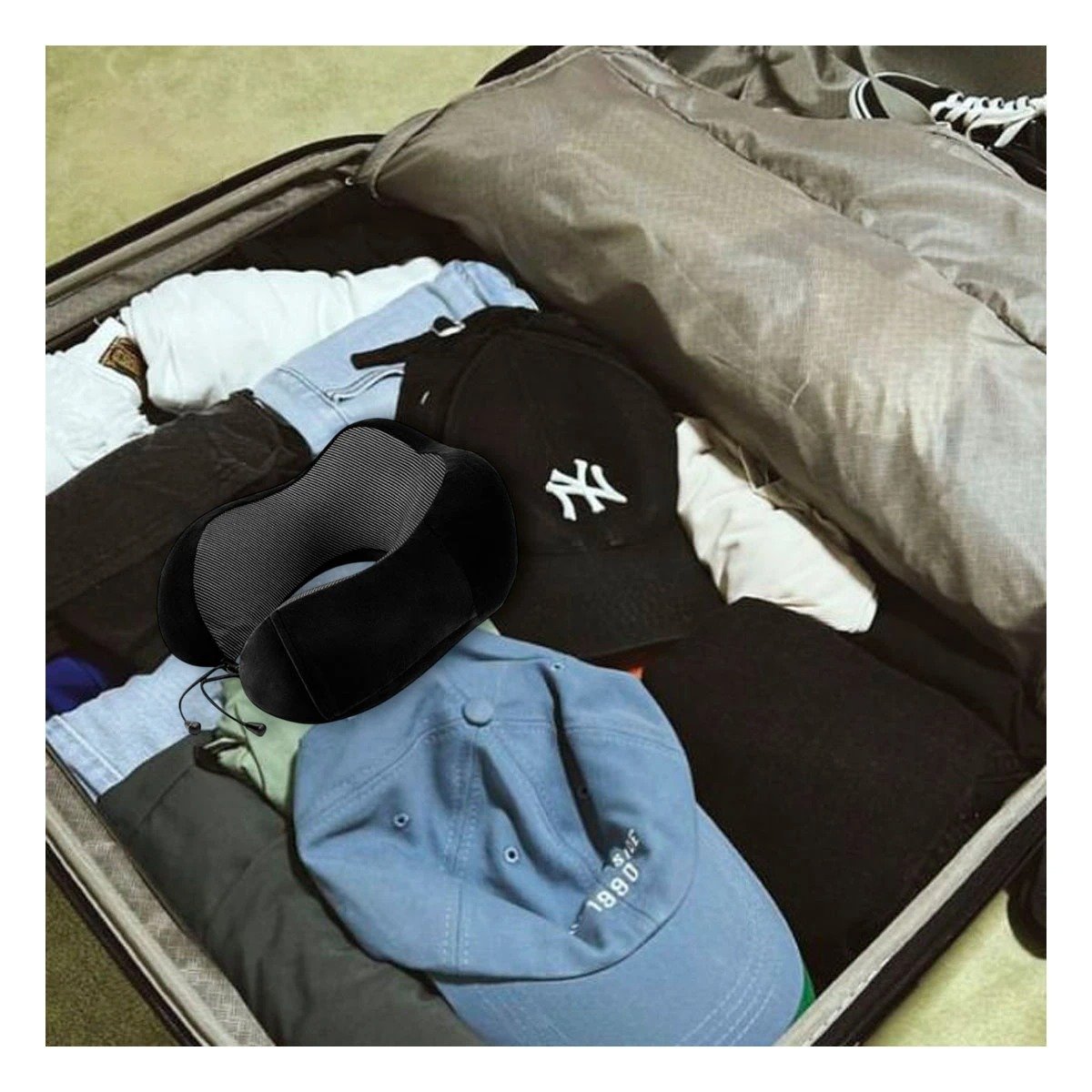 PACK2 COJIN DE CUELLO DISENO ERGONOMICO PARA DORMIR SENTADO NEGRO Y+PAPEL REGALO - 2