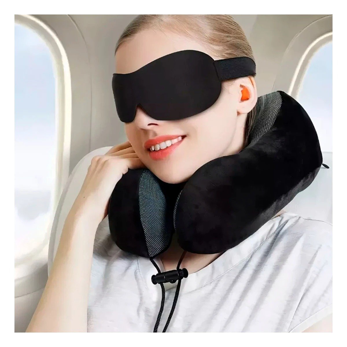 PACK2 COJIN DE CUELLO DISENO ERGONOMICO PARA DORMIR SENTADO NEGRO Y+PAPEL REGALO - 5