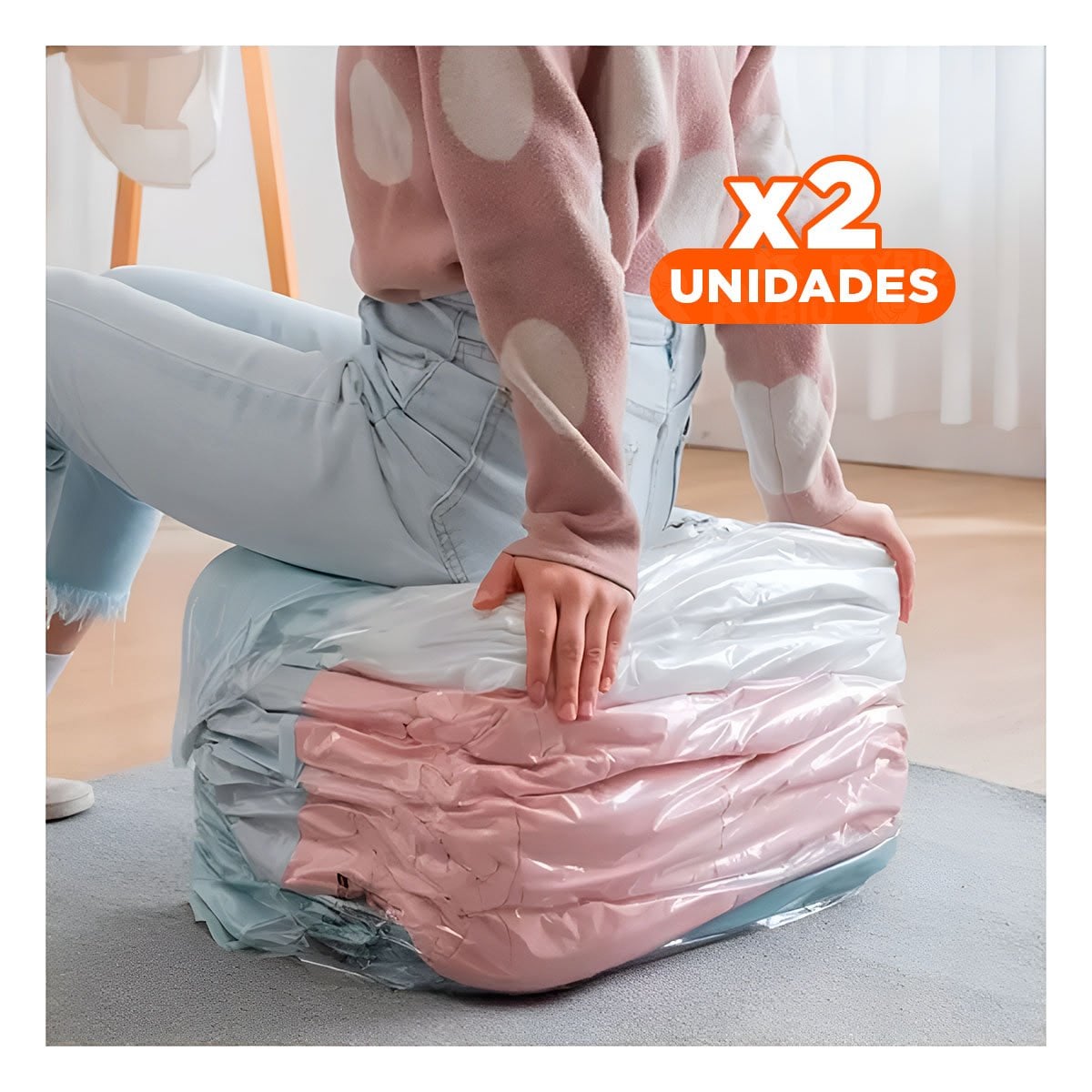 PACK2 SACO AL VACIO PARA GUARDAR COBIJAS Y ACCESORIOS 70X110CM EMPAQUE VERDE Y+PAPEL REGALO - 1