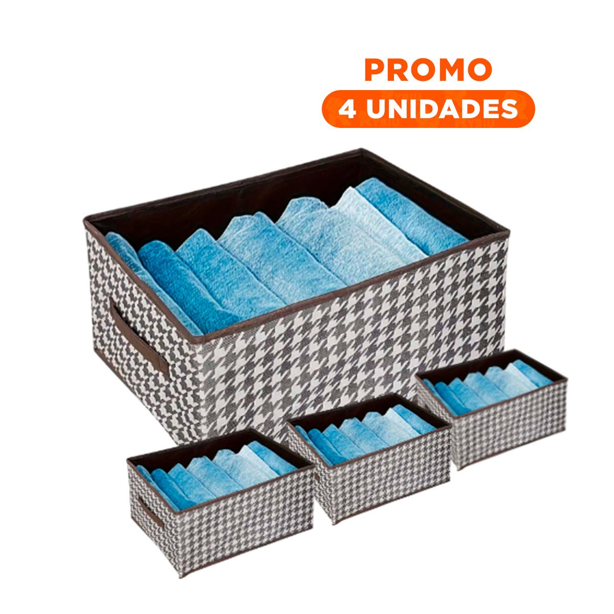 PACK4 RECIPIENTE DE TELA RESISTENTE 40X28X20CM MARRON PATA DE GALLO - 1
