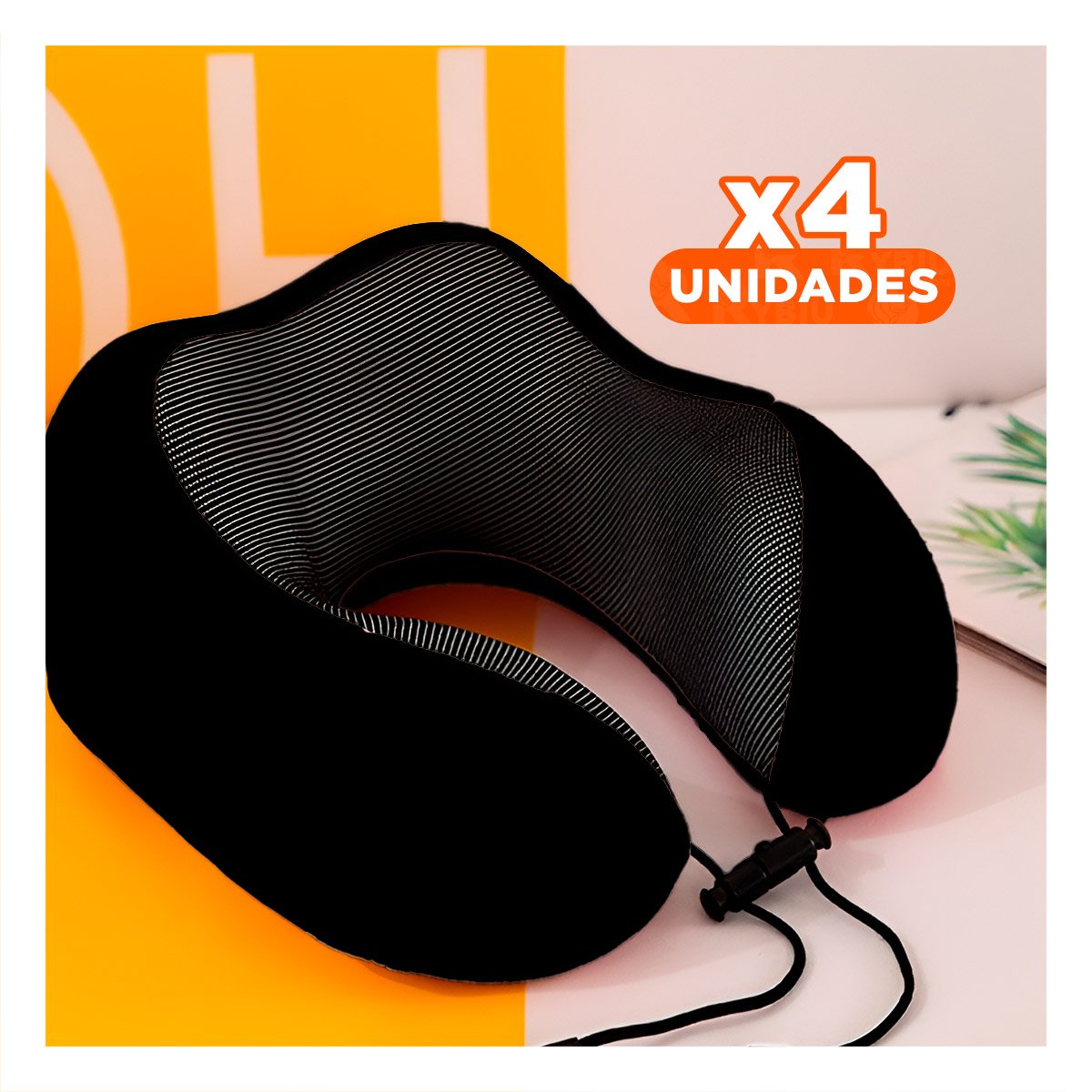 PACK4 PROTECTOR DE CUELLO DE TERCIOPELO PARA VIAJAR COMODO NEGRO Y+REGALO STICKER - 1