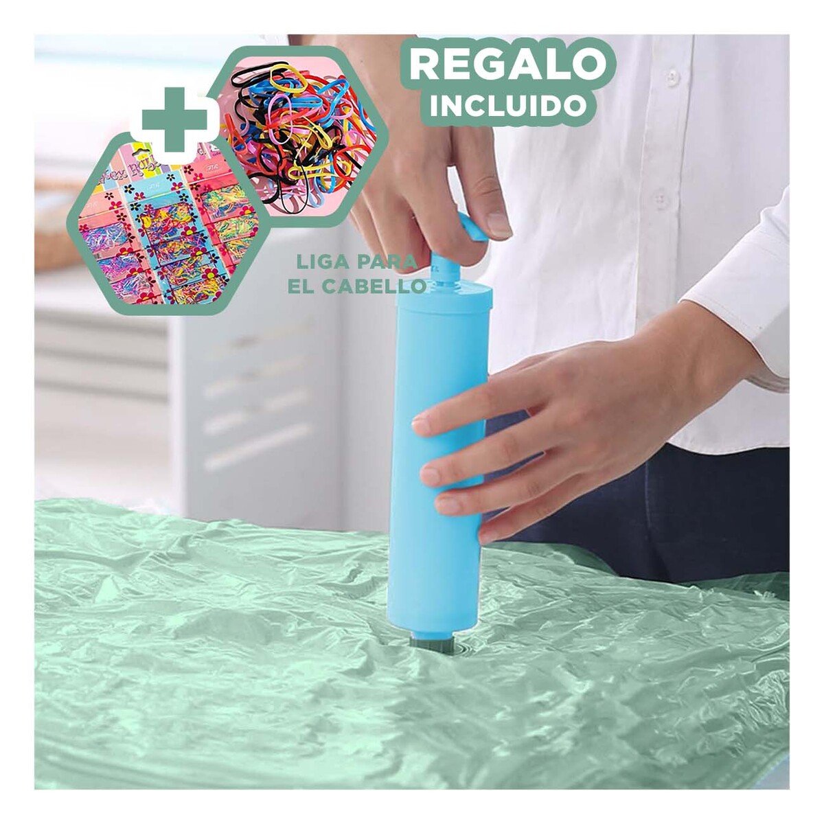 BOLSA AL VACIO DURABLE Y RESISTENTE PARA TEXTILES TRANSPARENTE EMPAQUE VERDE Y+LIGAS REGALO - 2