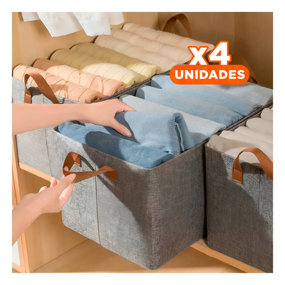 PACK4 CONTENEDOR DE TELA CON COMPARTIMENTOS PARA CASA PLOMO Y+PAPEL REGALO - 1