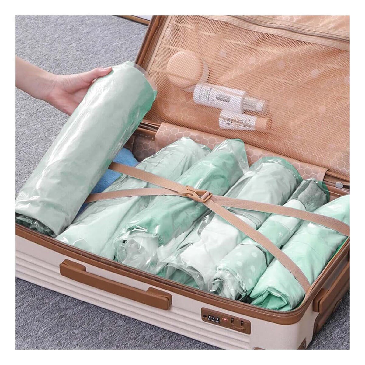 PACK12 FORMATO AL VACIO PRACTICO Y COMPACTO PARA GUARDAR ROPA TRANSPARENTE VERDE Y+PAPEL REGALO - 3