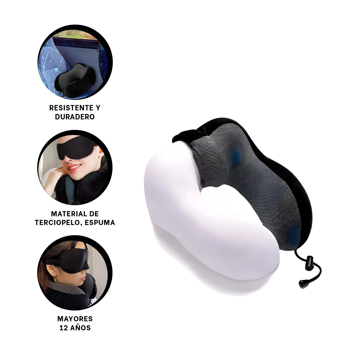 ALMOHADA DE CUELLO ENVOLVENTE CON ESPUMA PARA TRAYECTOS LARGOS NEGRO Y+PAPEL REGALO - 5
