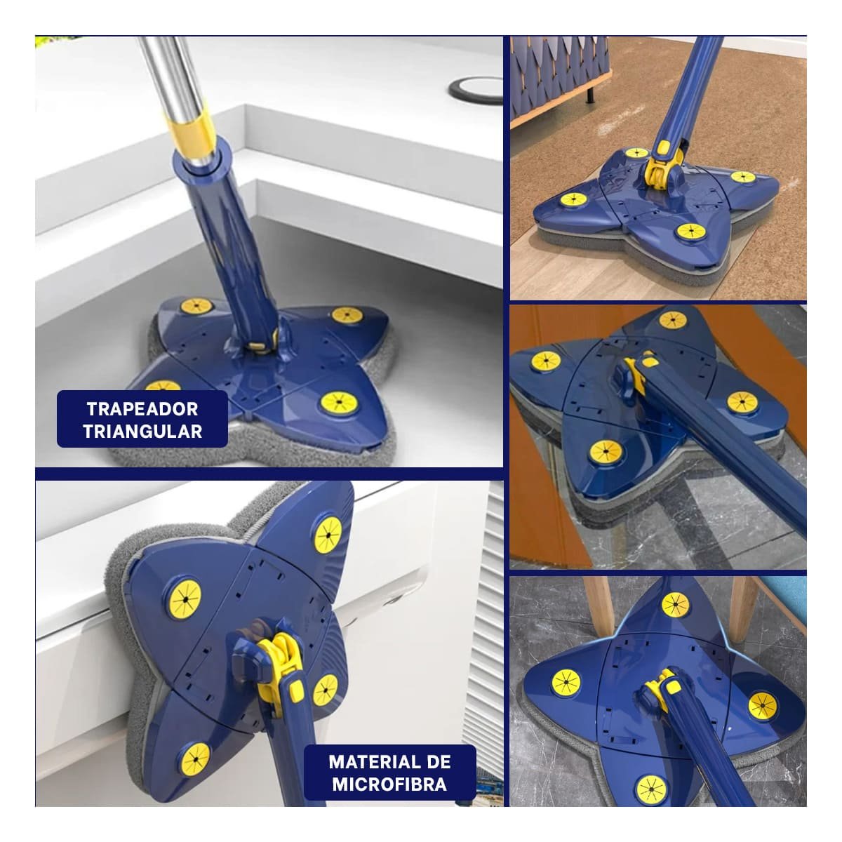 ESCOBA TRIANGULAR 360 CON AUTOEXPRIMIDOR 4 ESQUINAS AZUL PARA LIMPIEZA RAPIDA Y+POST IT - 2
