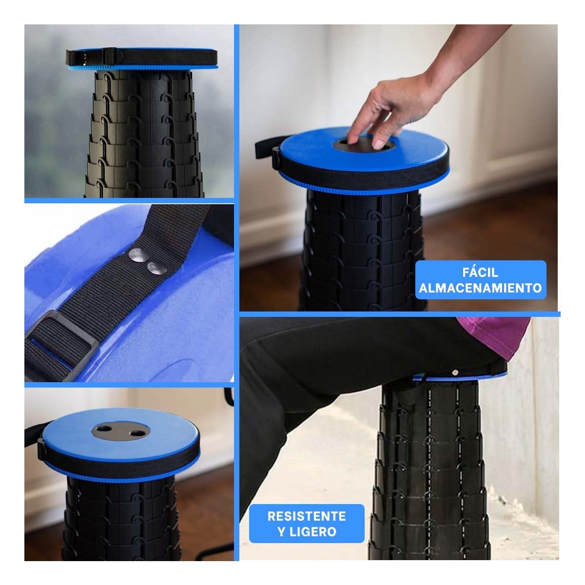 PACK2 ASIENTO RESISTENTE 3 SEGUROS PORTATIL TAPA AZUL CENTRO NEGRO PARA SALA Y+PAPEL REGALO - 3
