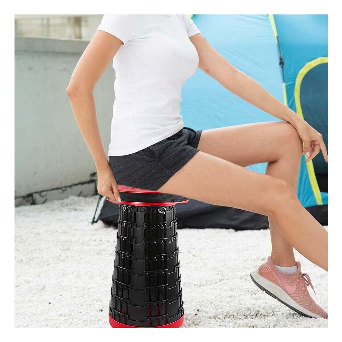 SILLA PLEGABLES 3 SEGUROS PORTATILES TAPA ROJO CENTRO NEGRO PARA USO EN HOGAR Y OFICINA - 1