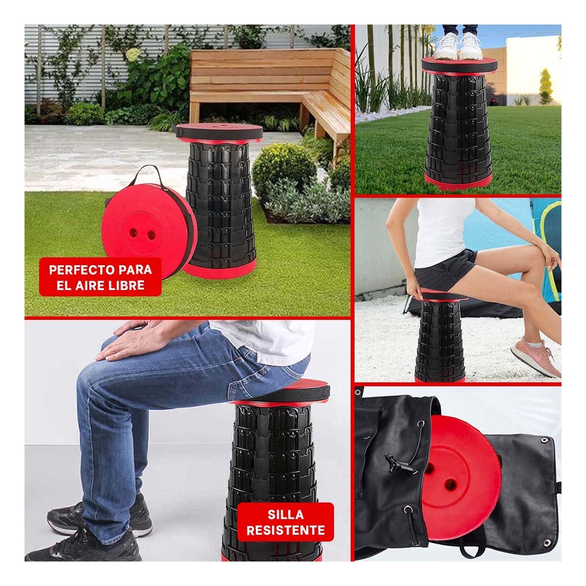 ASIENTO PLEGABLES 3 SEGUROS PORTATILES TAPA ROJO CENTRO NEGRO PARA COMEDOR Y+PAPEL REGALO - 3