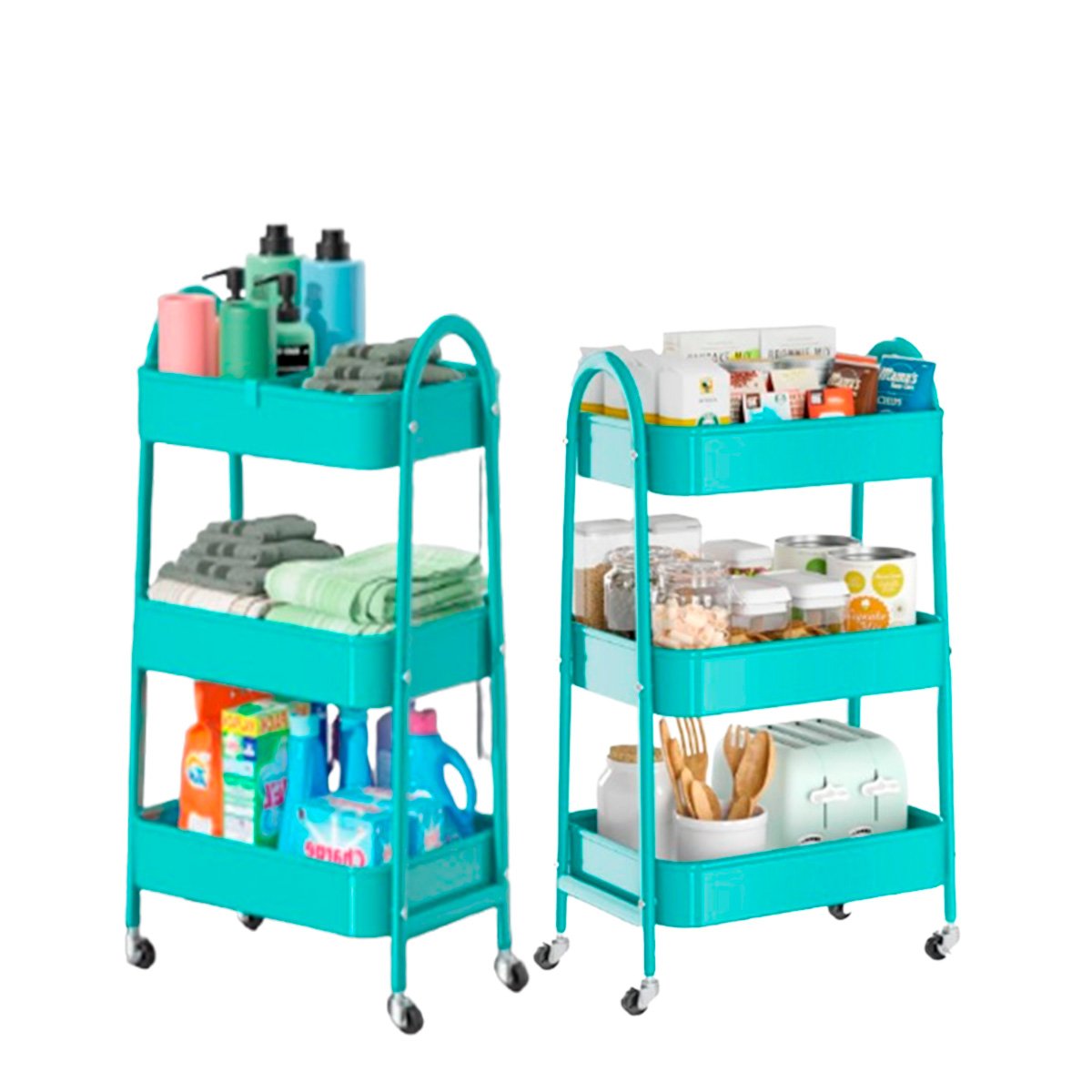 MUEBLE CARRITO 3 NIVELES CON RUEDAS Y ASAS METAL CELESTE FUNCIONAL Y+LIGAS REGALO - 5